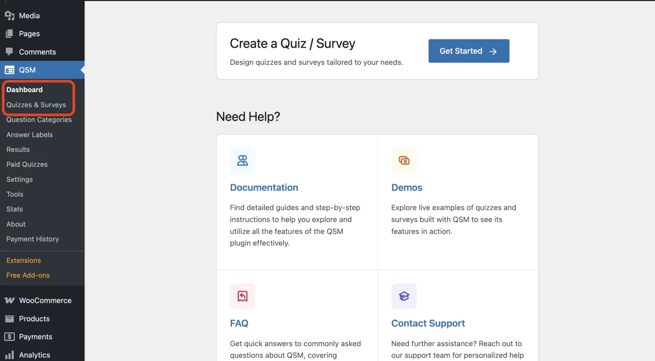 Navigate to QSM Dashboard